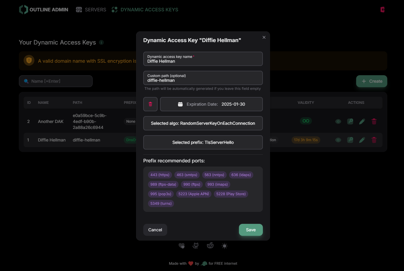 Outline VPN Admin Panel
